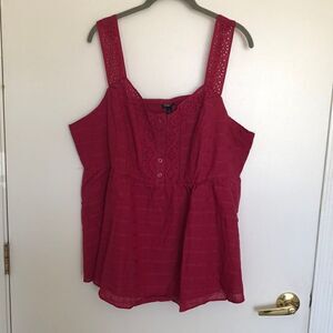Torrid Cotton Babydoll Windowpane Button front tank Size 2X NWT Red bud